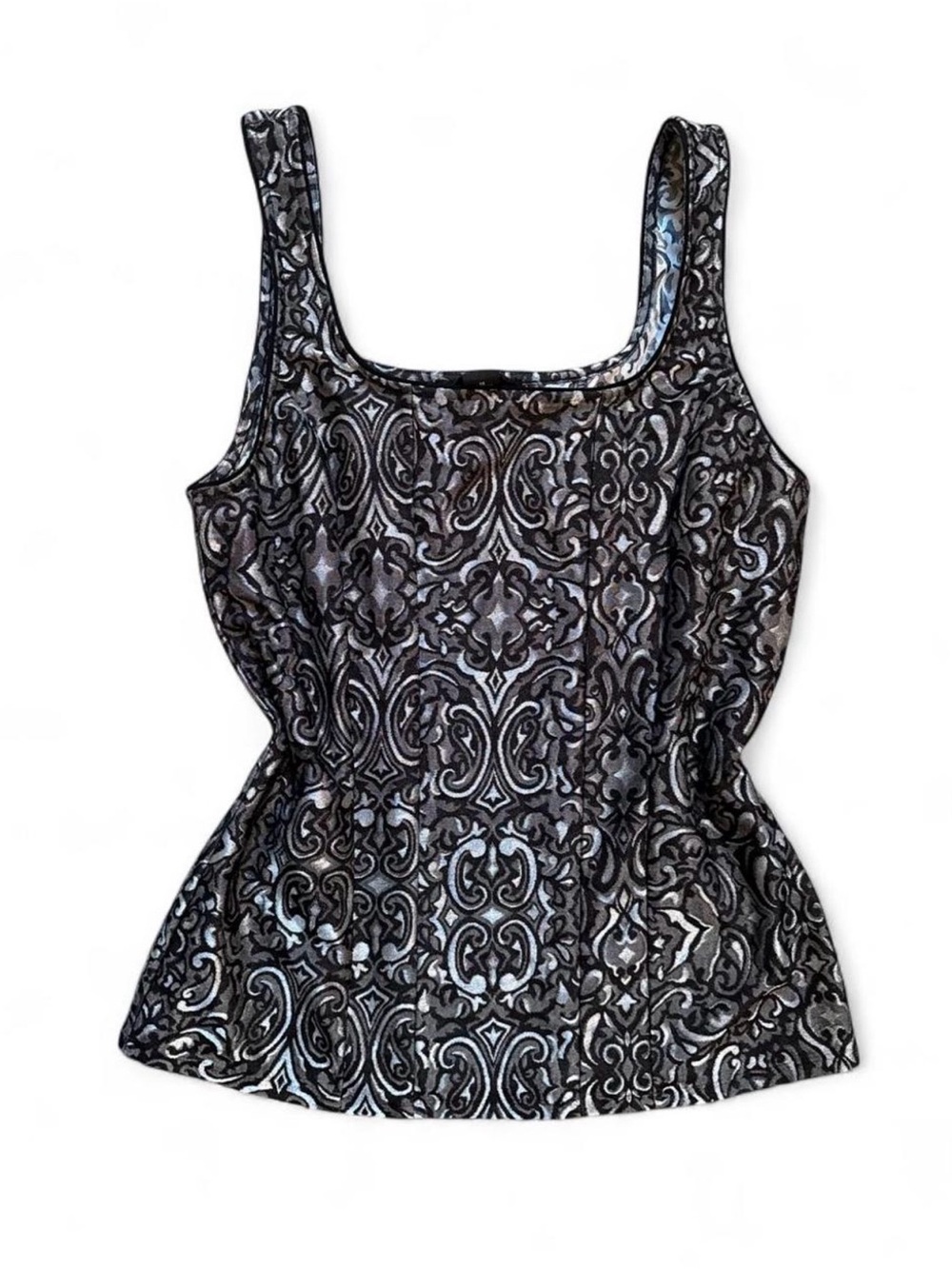 White House Black Market Black & Gray Patterned Square-Neck Tank